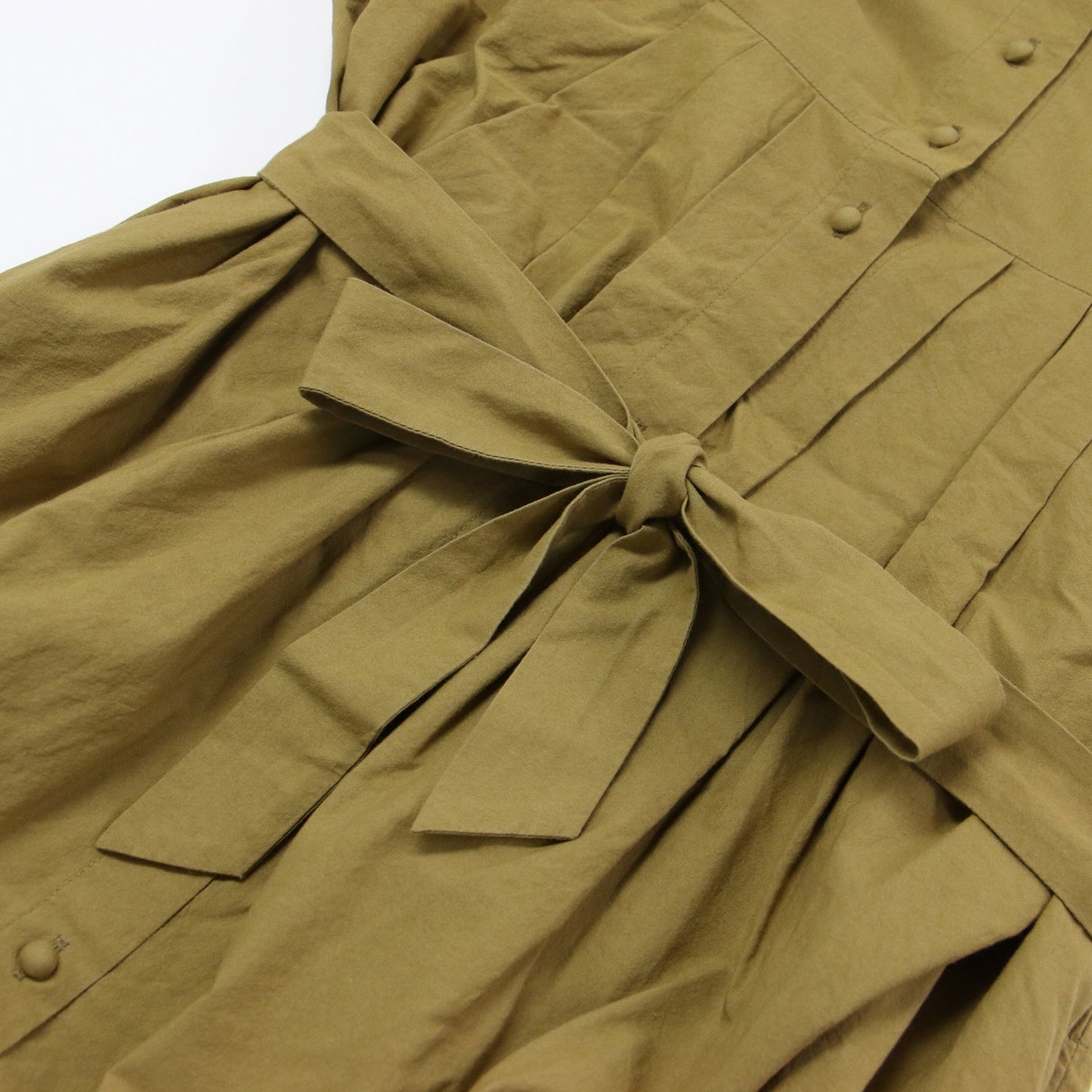 天日干し コットン タック ワンピース / シャツ 長袖 スタンドカラー ドルマンスリーブ ロング丈 Aライン