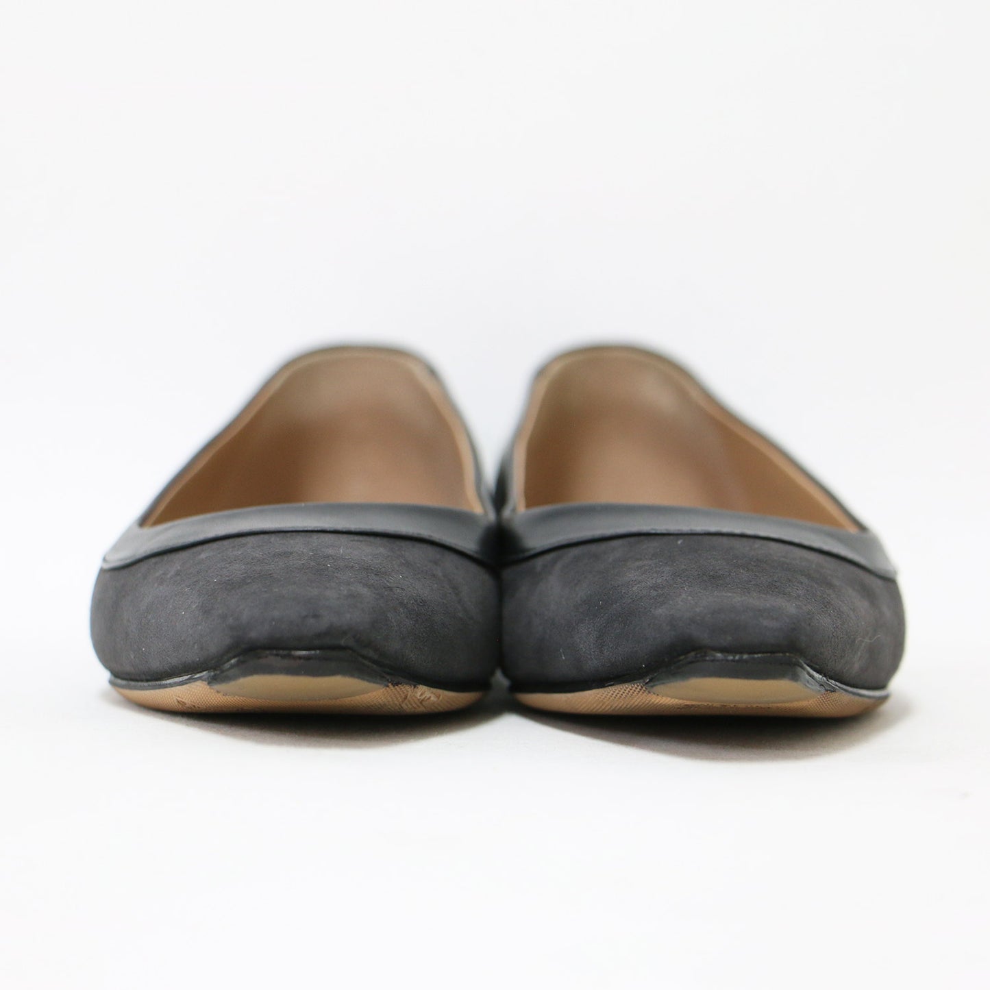 22秋冬 セミ スクエアトゥ フラット シューズ / VENERE プレーン パンプス ローヒール スウェード レザー パイピング