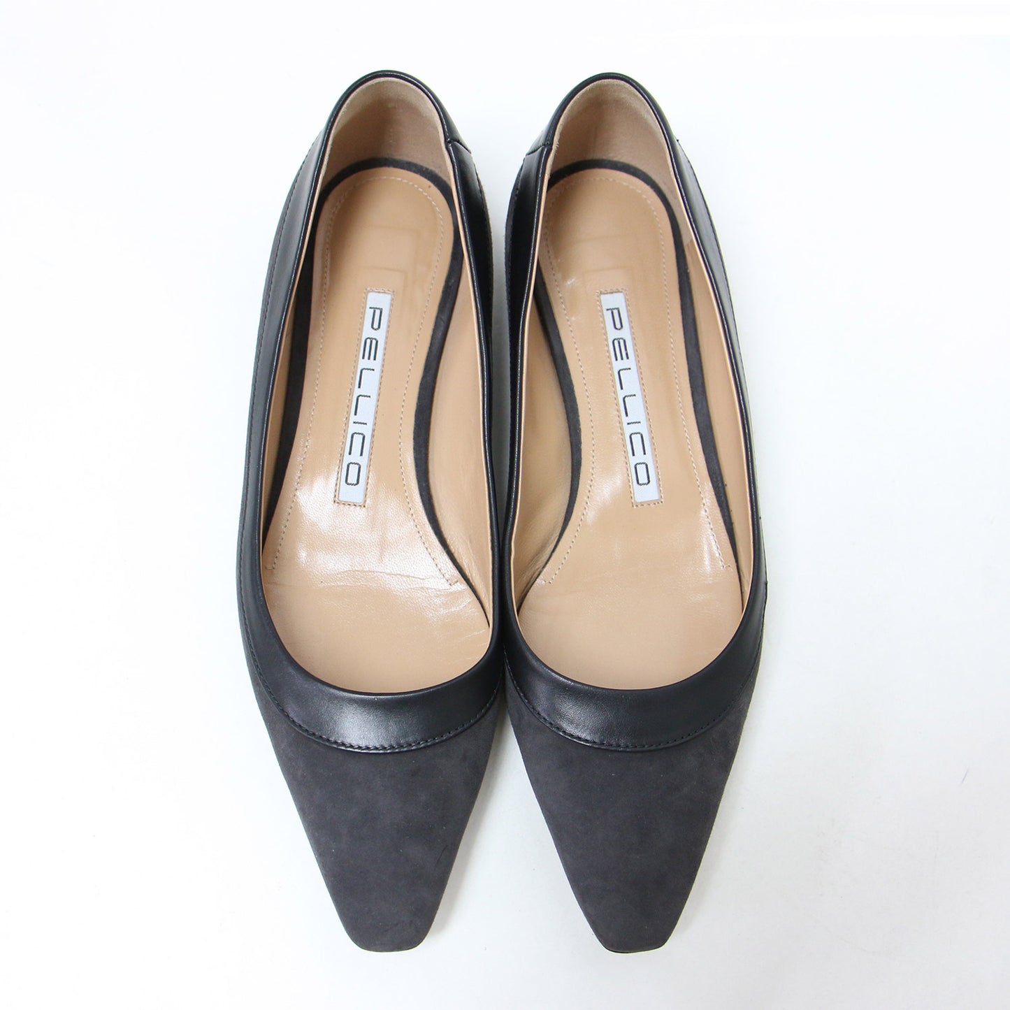 22秋冬 セミ スクエアトゥ フラット シューズ / VENERE プレーン パンプス ローヒール スウェード レザー パイピング