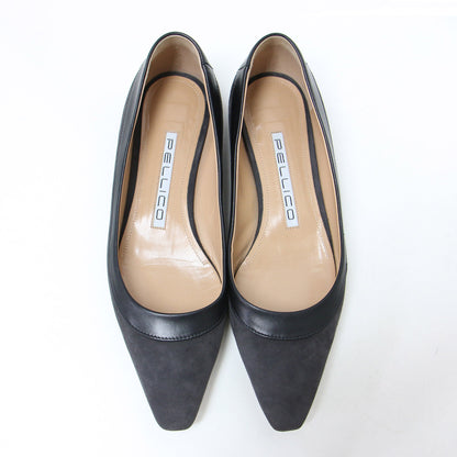 22秋冬 セミ スクエアトゥ フラット シューズ / VENERE プレーン パンプス ローヒール スウェード レザー パイピング