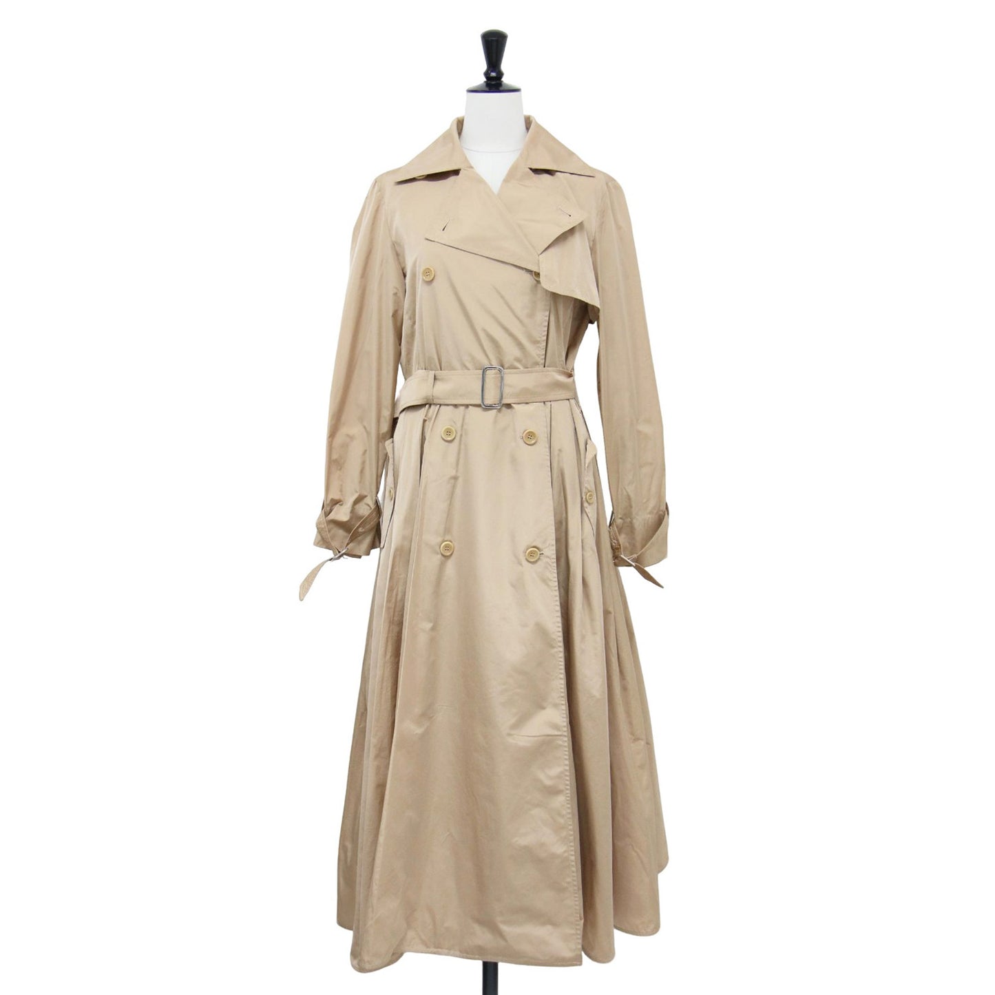 プリーツ フレア トレンチコート / スプリングコート 長袖 マキシ丈 Aライン タック サテン シルク