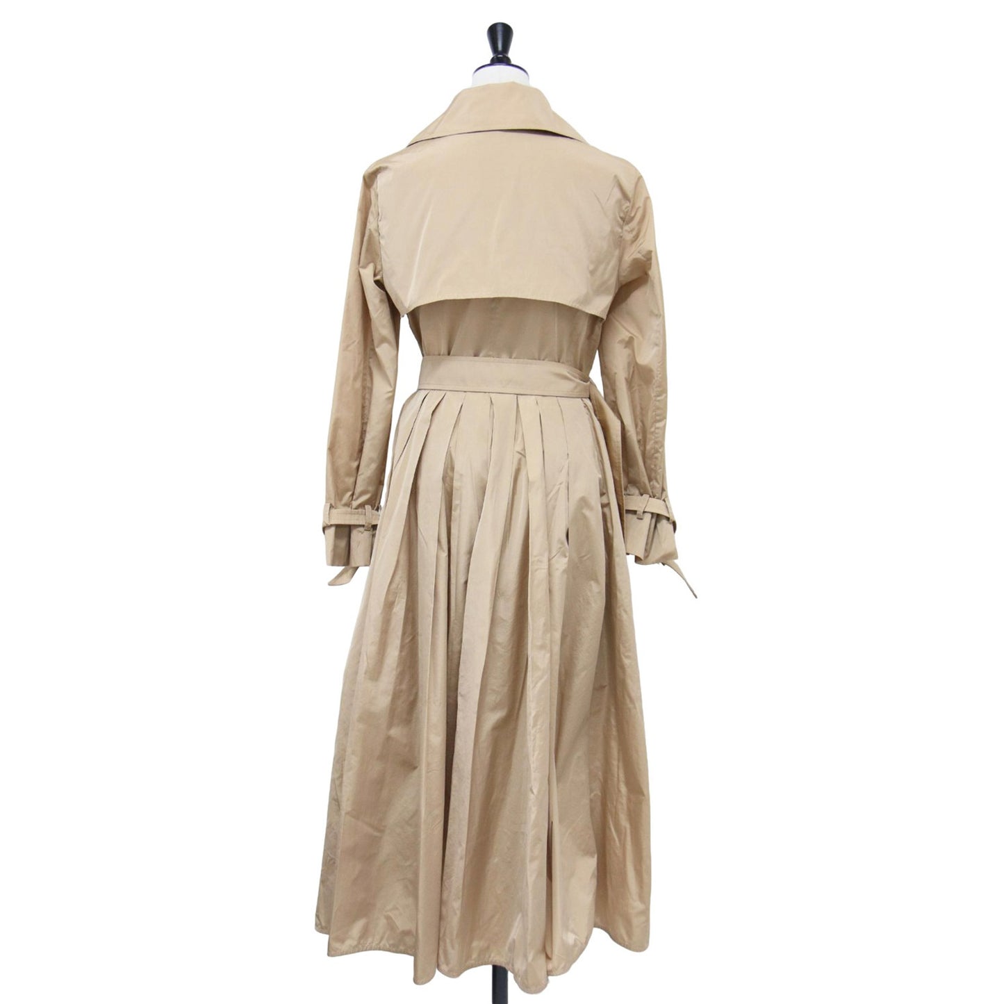 プリーツ フレア トレンチコート / スプリングコート 長袖 マキシ丈 Aライン タック サテン シルク