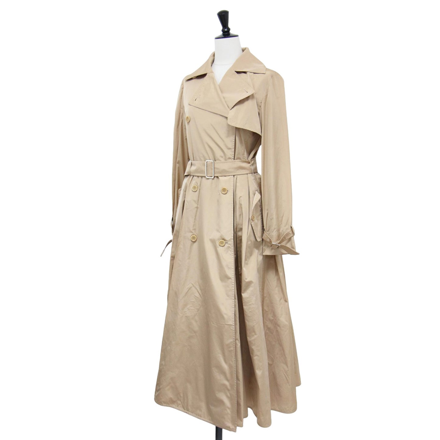 プリーツ フレア トレンチコート / スプリングコート 長袖 マキシ丈 Aライン タック サテン シルク