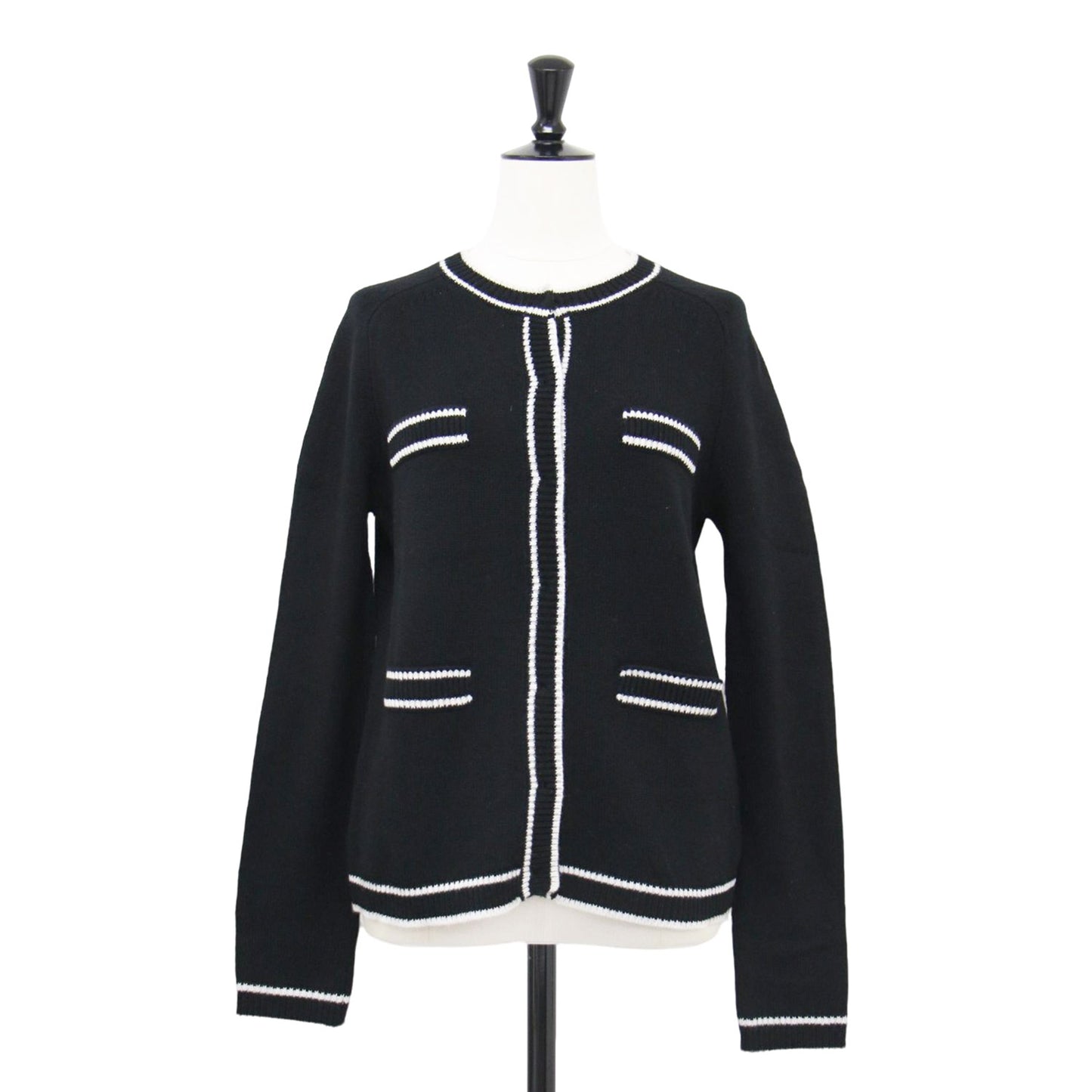 23秋冬 カシミヤ ウール ニット カーディガン / ESTATE 長袖 クルーネック バイカラー 比翼ボタン