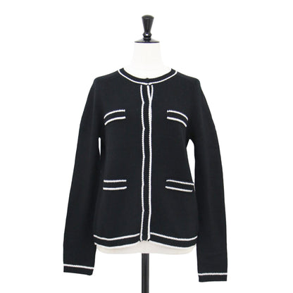 23秋冬 カシミヤ ウール ニット カーディガン / ESTATE 長袖 クルーネック バイカラー 比翼ボタン