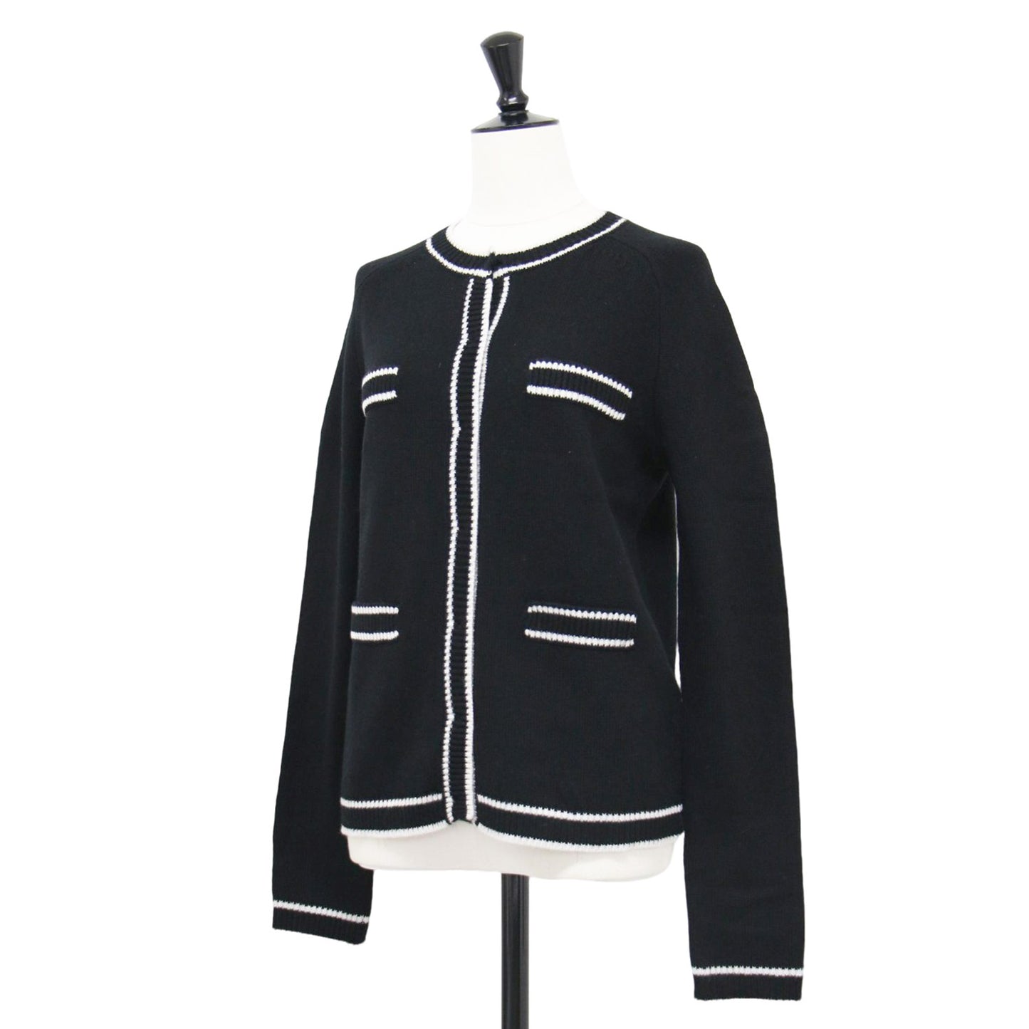 23秋冬 カシミヤ ウール ニット カーディガン / ESTATE 長袖 クルーネック バイカラー 比翼ボタン