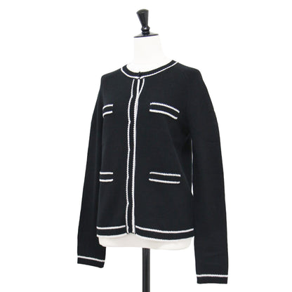 23秋冬 カシミヤ ウール ニット カーディガン / ESTATE 長袖 クルーネック バイカラー 比翼ボタン