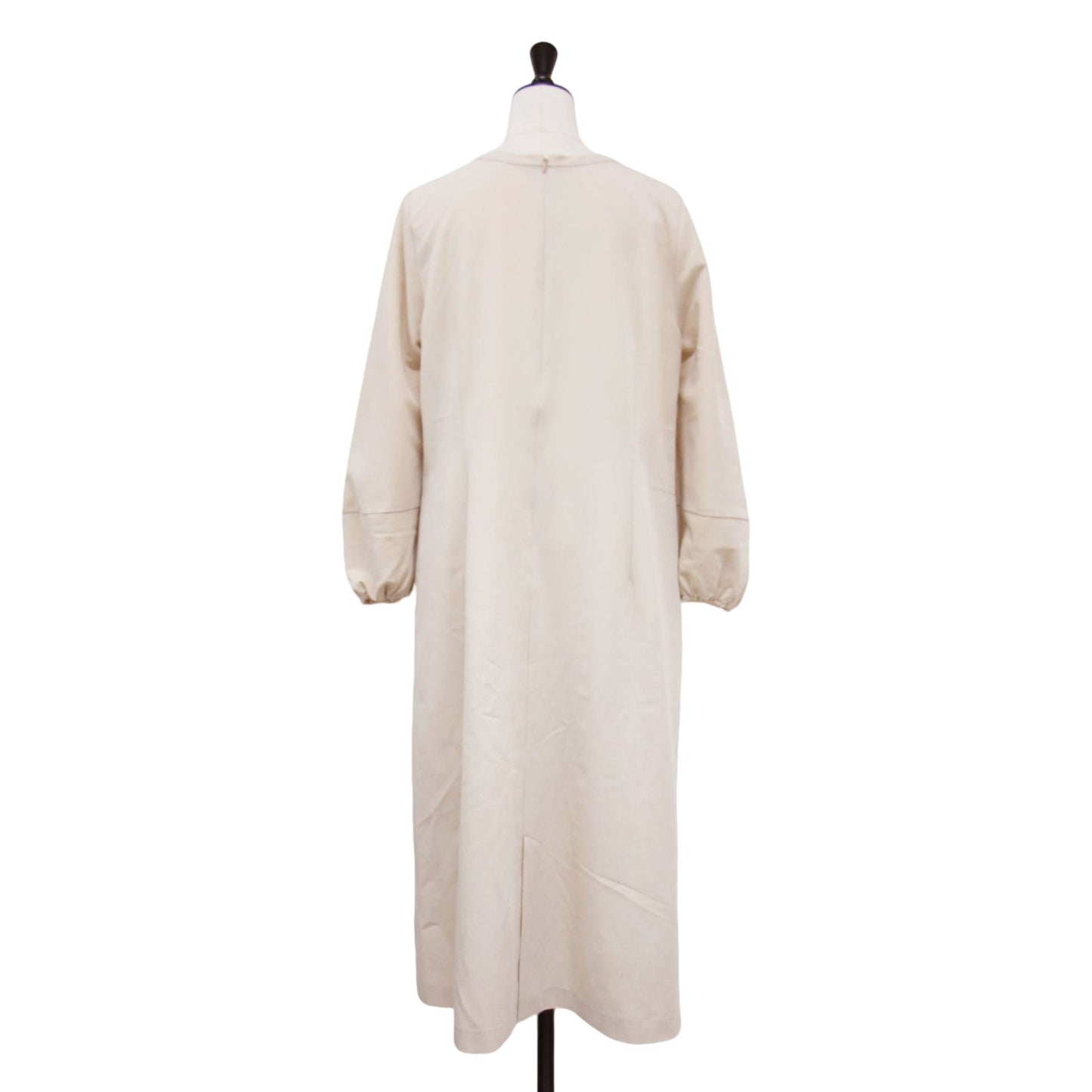 バルーンスリーブ 長袖 フレア ロング ワンピース / ラウンドネック ストレッチ