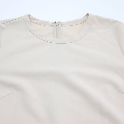 バルーンスリーブ 長袖 フレア ロング ワンピース / ラウンドネック ストレッチ