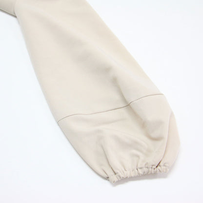 バルーンスリーブ 長袖 フレア ロング ワンピース / ラウンドネック ストレッチ