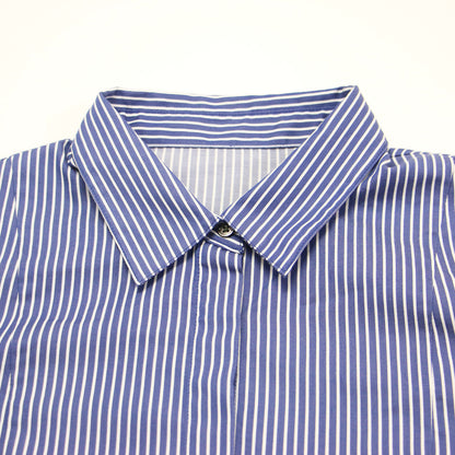 23秋冬 ストライプ フィット フレア シャツ / ブラウス 長袖 ペプラム フレア タック コットン