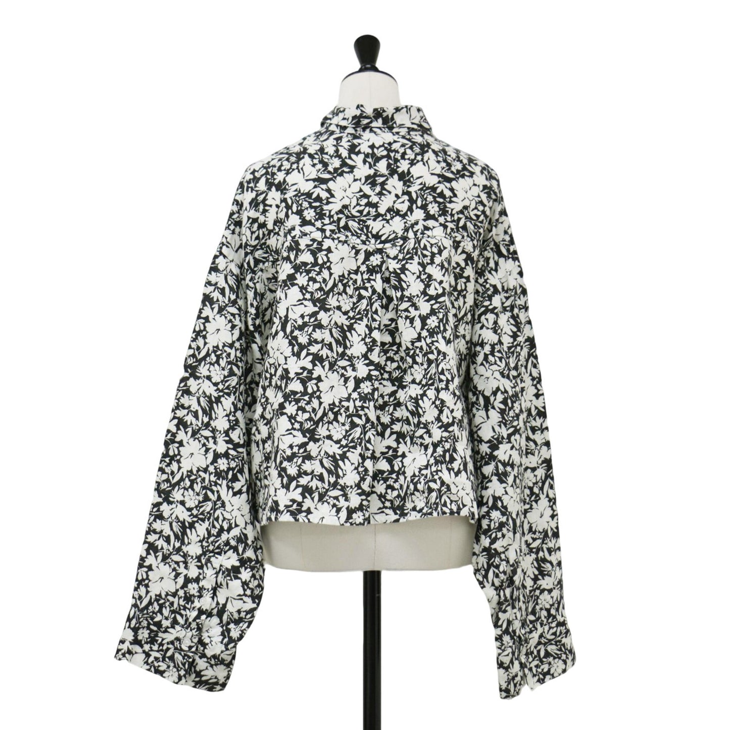 24春夏 フレンチ リネン 短丈シャツ / ブラウス 長袖 ショート丈 ワイド 花柄  ボックスタック