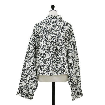 24春夏 フレンチ リネン 短丈シャツ / ブラウス 長袖 ショート丈 ワイド 花柄  ボックスタック