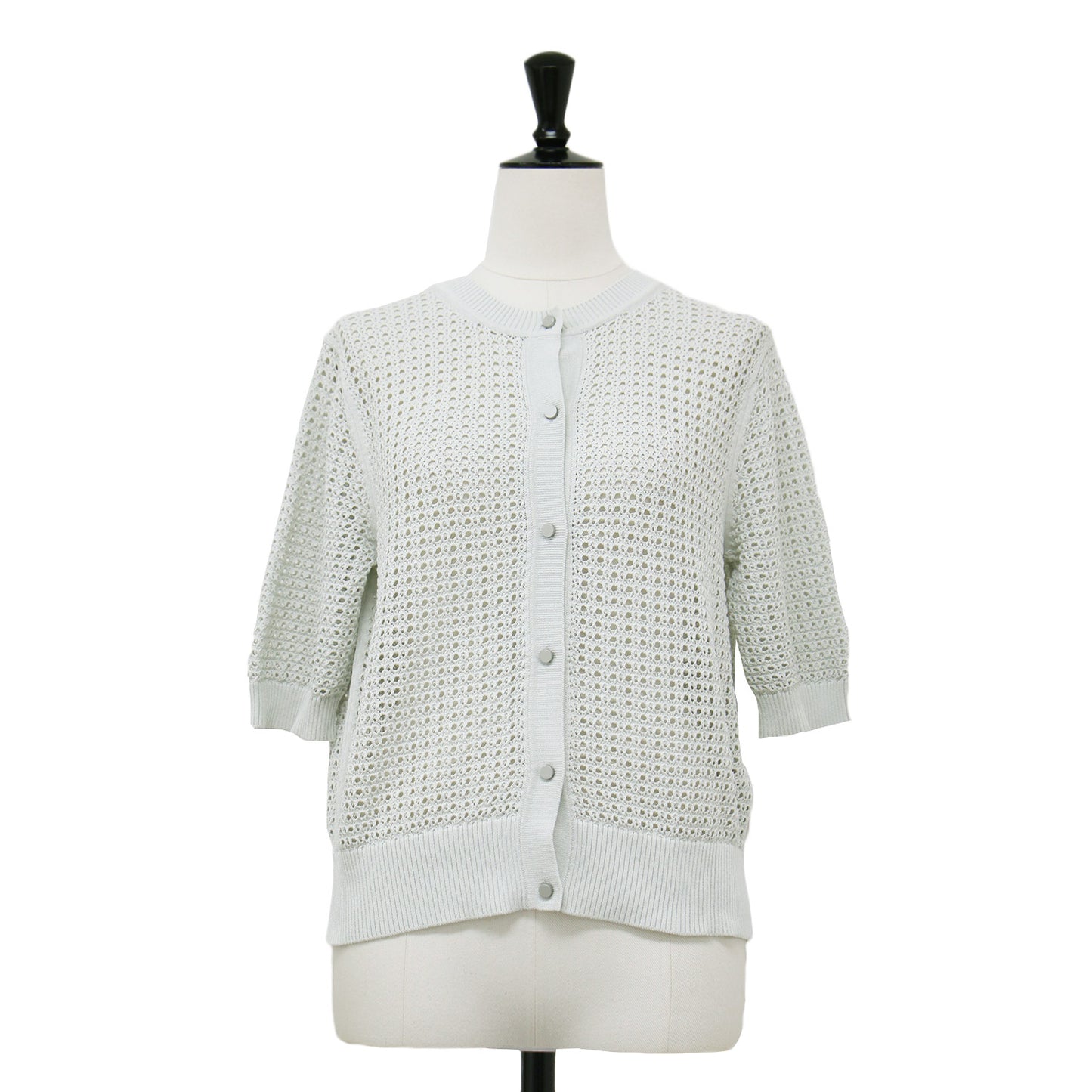 24春夏 アイレット 半袖 カーディガン / Suffork Cecile クルーネック 5分袖 メッシュ ウォッシャブル