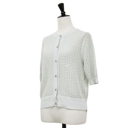 24春夏 アイレット 半袖 カーディガン / Suffork Cecile クルーネック 5分袖 メッシュ ウォッシャブル