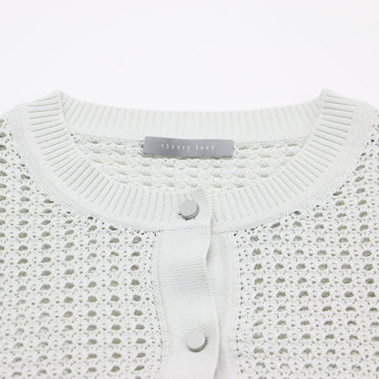 24春夏 アイレット 半袖 カーディガン / Suffork Cecile クルーネック 5分袖 メッシュ ウォッシャブル