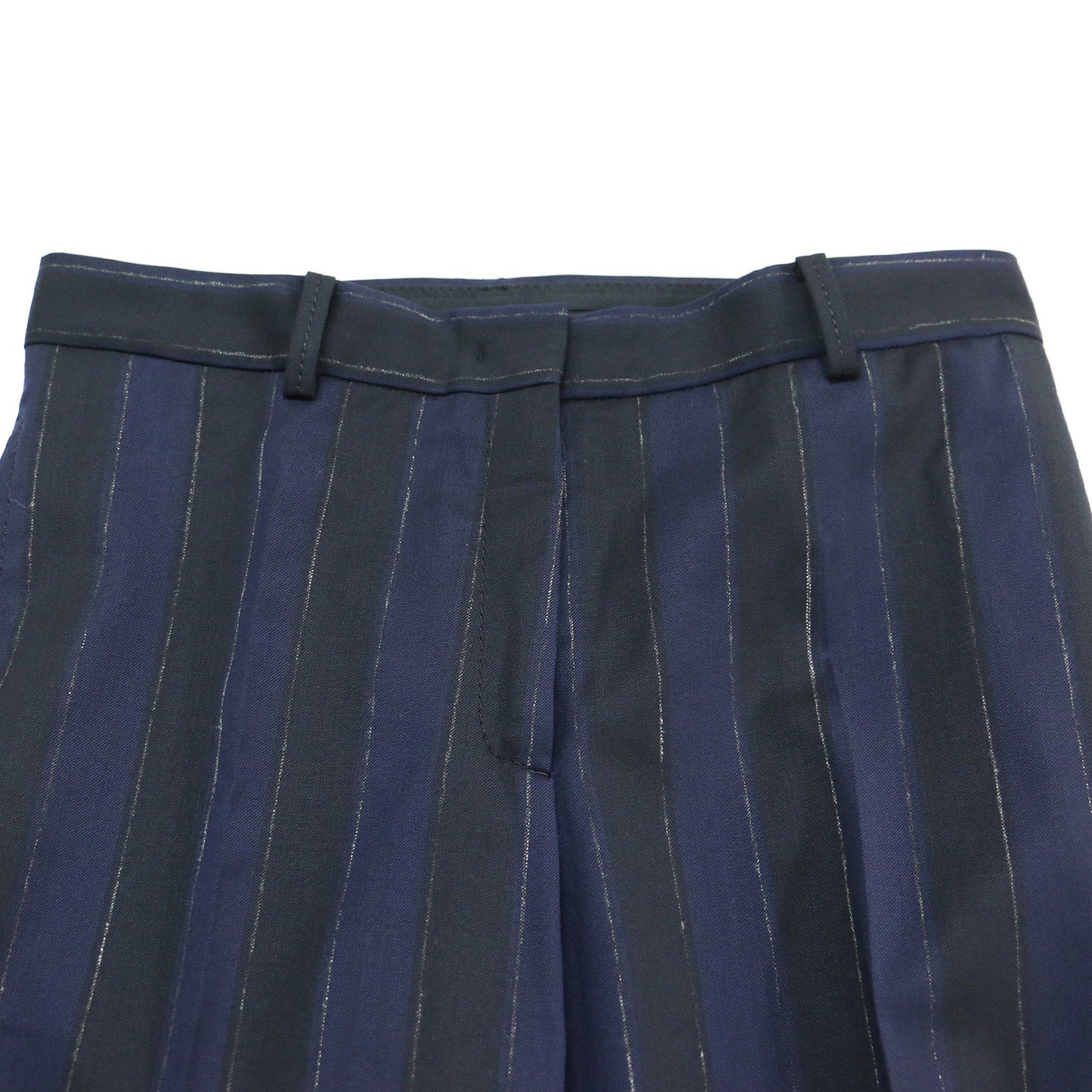 ストライプ スラックス パンツ / クロップド丈 センタープレス テーパード ストレッチ