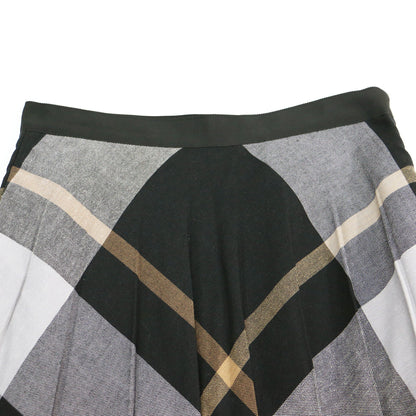 ラージチェック ウール ブレンド プリーツ スカート / LARGE CHECK WOOL BLEND ミディ丈 斜子織 フレア リネン