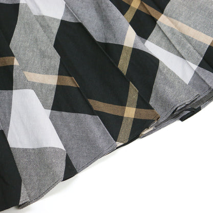 ラージチェック ウール ブレンド プリーツ スカート / LARGE CHECK WOOL BLEND ミディ丈 斜子織 フレア リネン