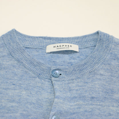 22春夏 プレーン リネン クルーネック カーディガン / ニット 長袖 コンパクトシルエット ネップ加工