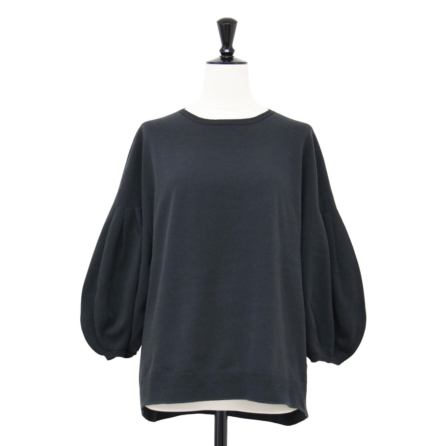 コットン ストレッチ タック パフスリーブ プルオーバー / ニット 5分袖 ボリュームスリーブ