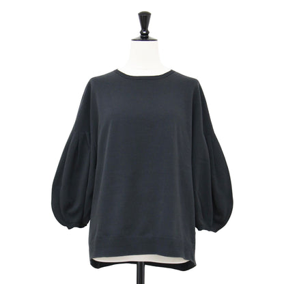 コットン ストレッチ タック パフスリーブ プルオーバー / ニット 5分袖 ボリュームスリーブ