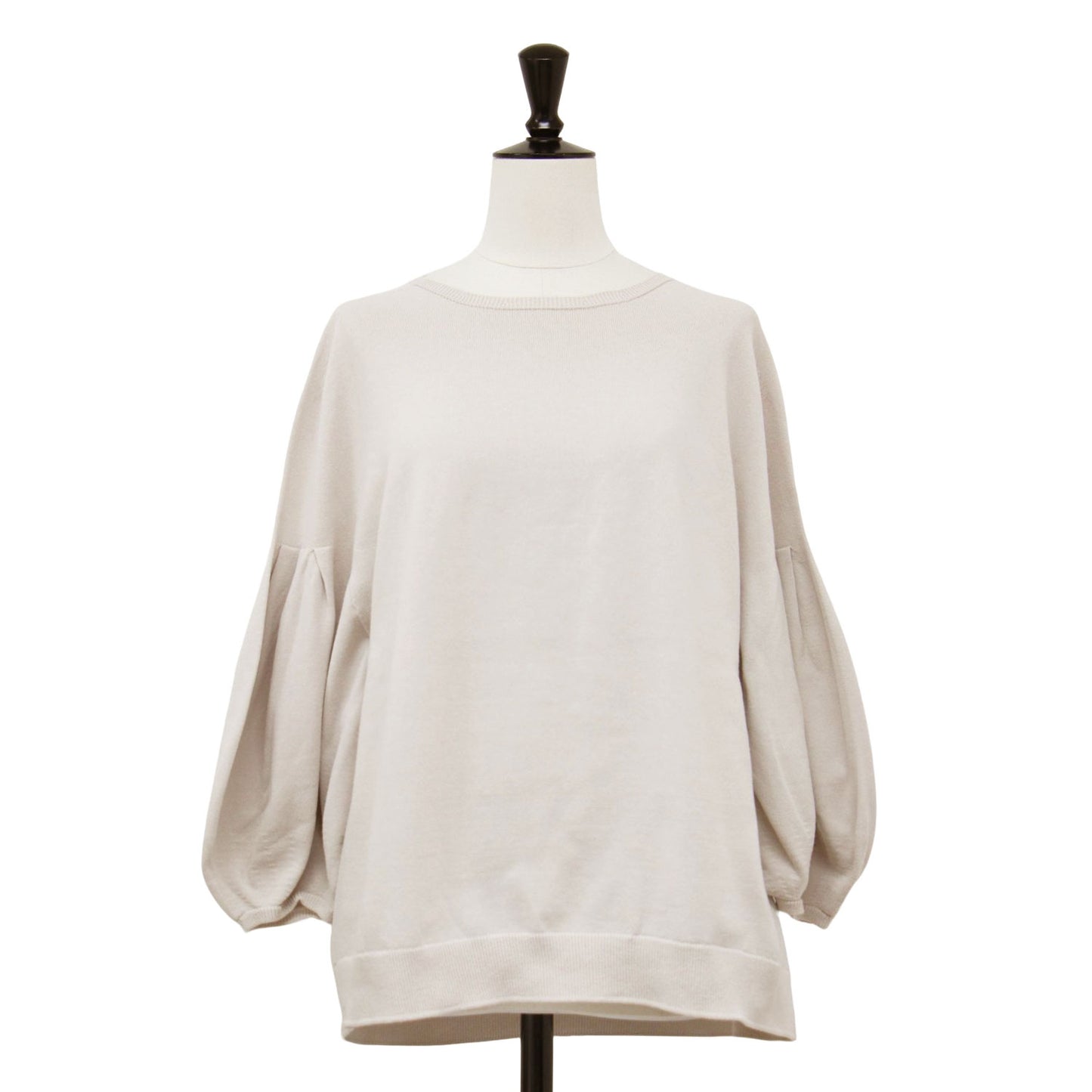 コットン ストレッチ タック パフスリーブ プルオーバー / ニット 5分袖 ボリュームスリーブ