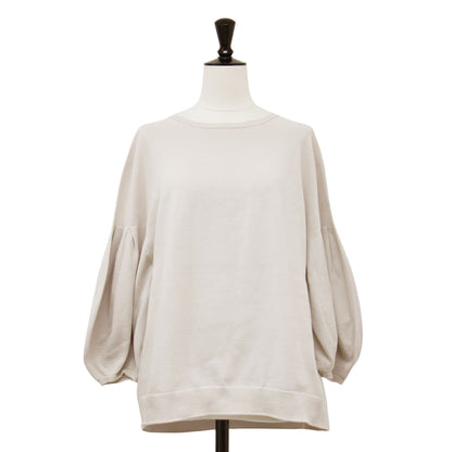 コットン ストレッチ タック パフスリーブ プルオーバー / ニット 5分袖 ボリュームスリーブ