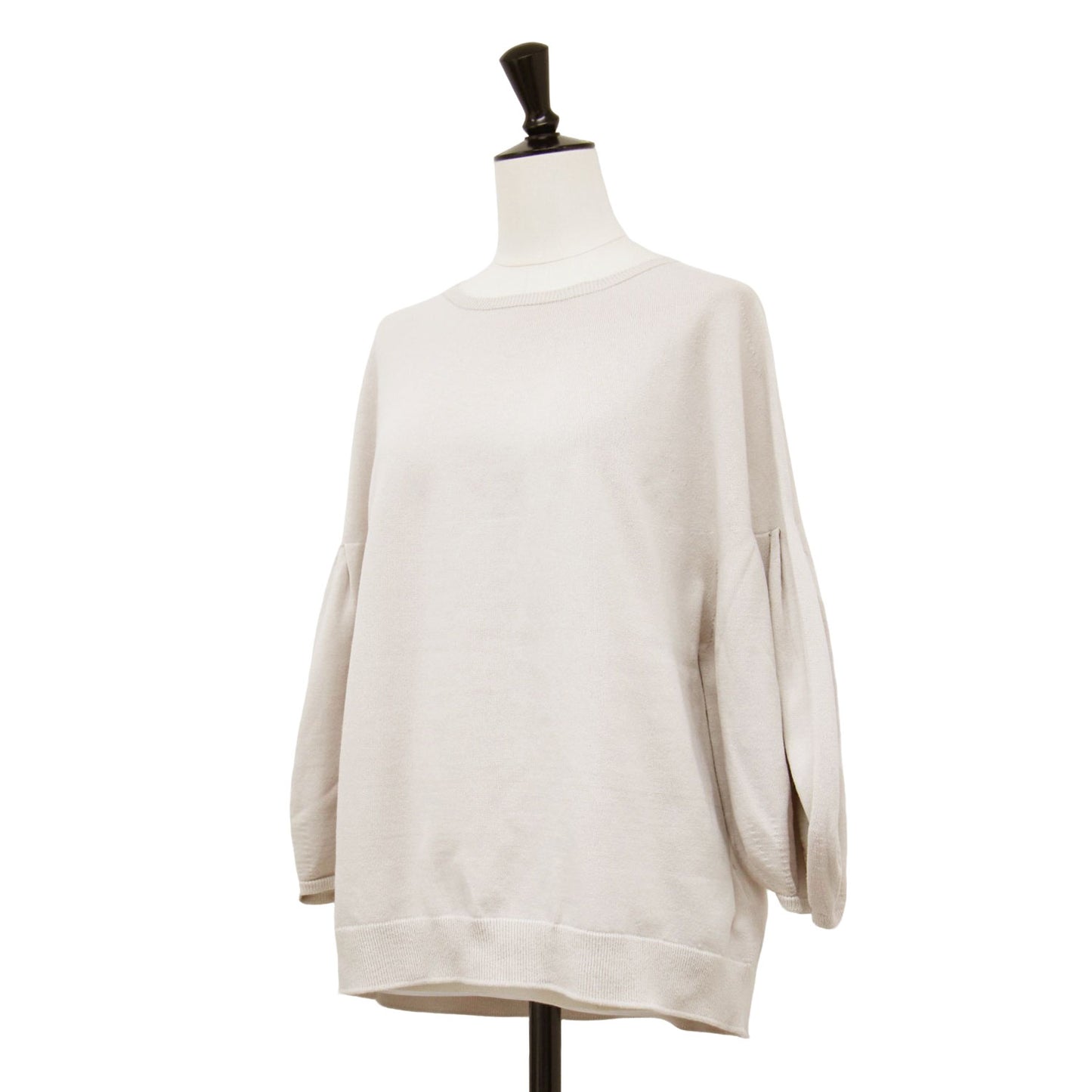 コットン ストレッチ タック パフスリーブ プルオーバー / ニット 5分袖 ボリュームスリーブ