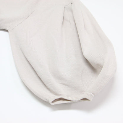 コットン ストレッチ タック パフスリーブ プルオーバー / ニット 5分袖 ボリュームスリーブ