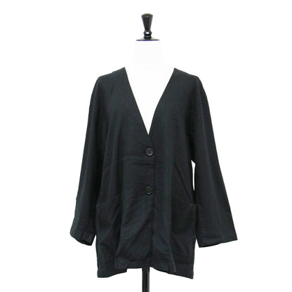 24春夏 リネンミックス ノーカラー ジャケット / 7分袖 Vネック