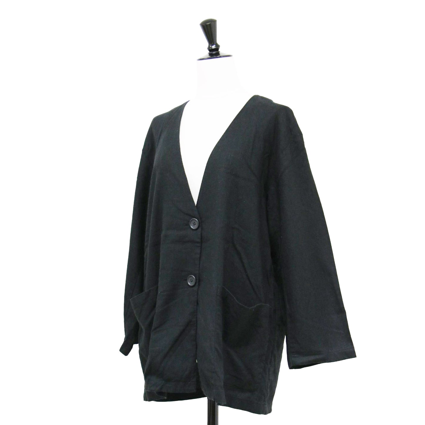 24春夏 リネンミックス ノーカラー ジャケット / 7分袖 Vネック