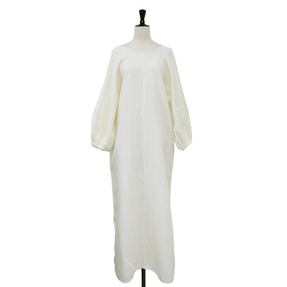 ギャザースリーブレス ドレス / GATHER SLEEVE DRESS ワンピース ロング Vネック 長袖 コットン リネン