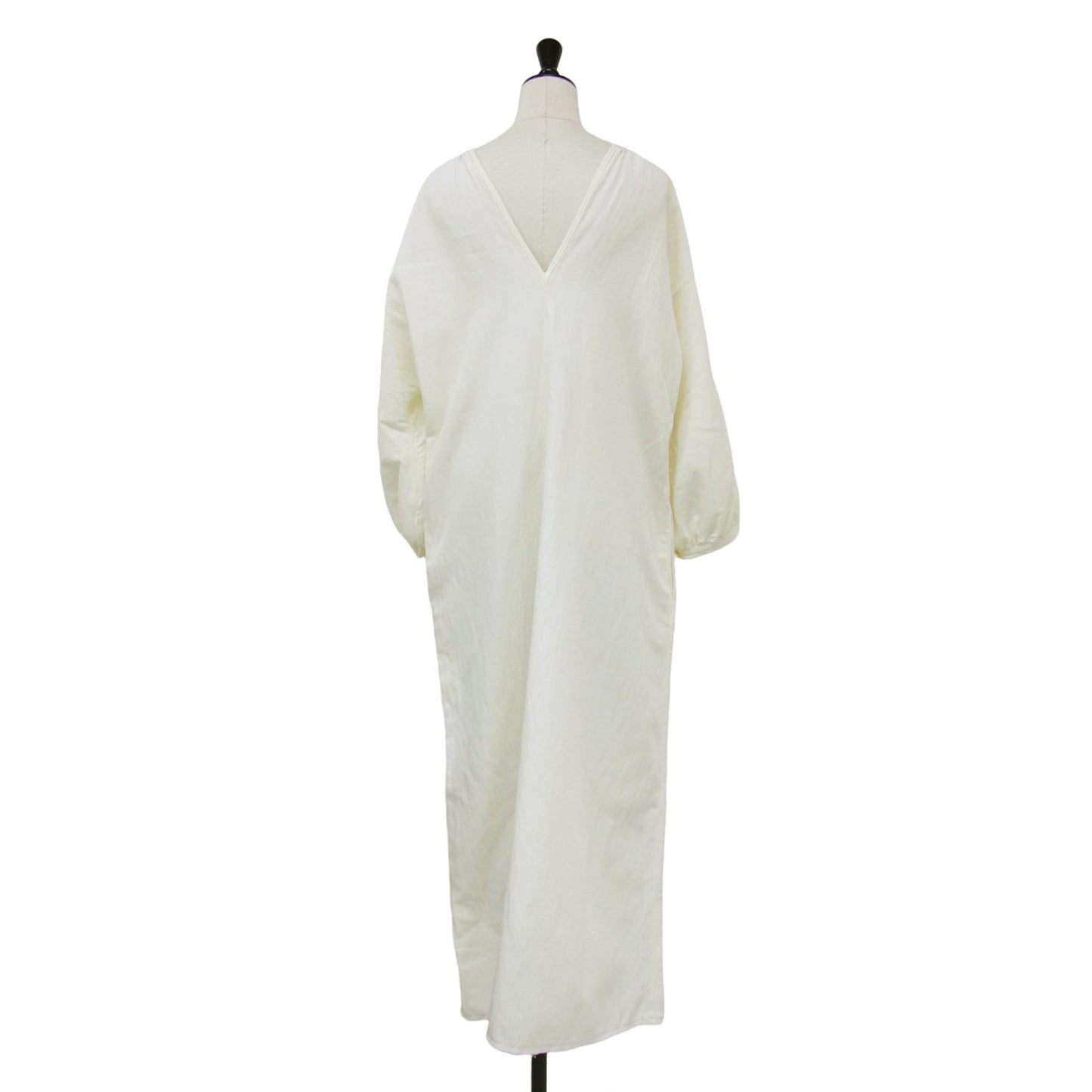 ギャザースリーブレス ドレス / GATHER SLEEVE DRESS ワンピース ロング Vネック 長袖 コットン リネン