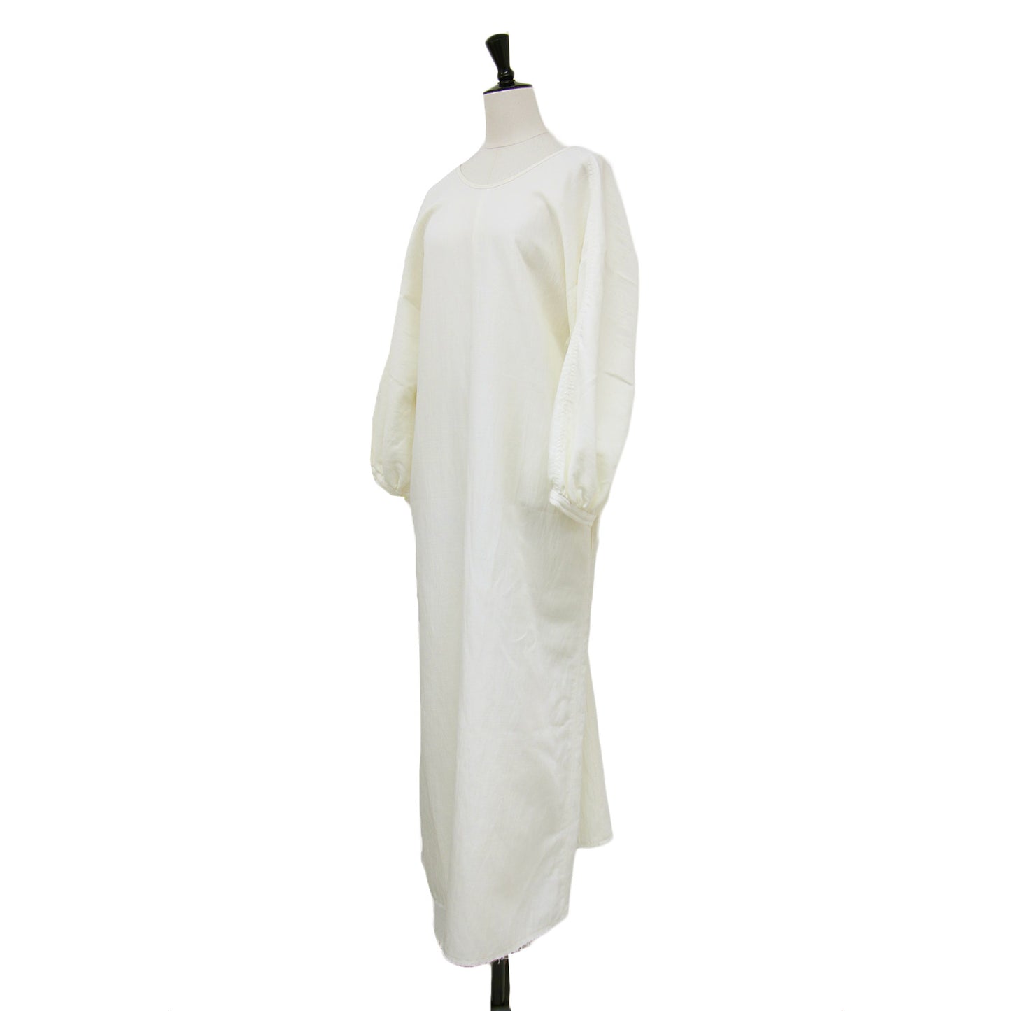 ギャザースリーブレス ドレス / GATHER SLEEVE DRESS ワンピース ロング Vネック 長袖 コットン リネン