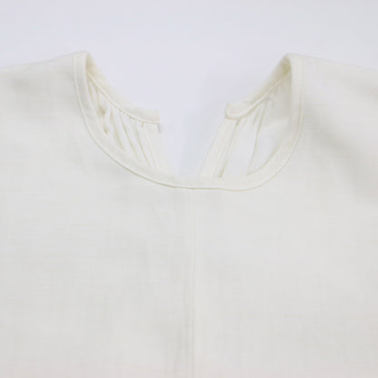 ギャザースリーブレス ドレス / GATHER SLEEVE DRESS ワンピース ロング Vネック 長袖 コットン リネン
