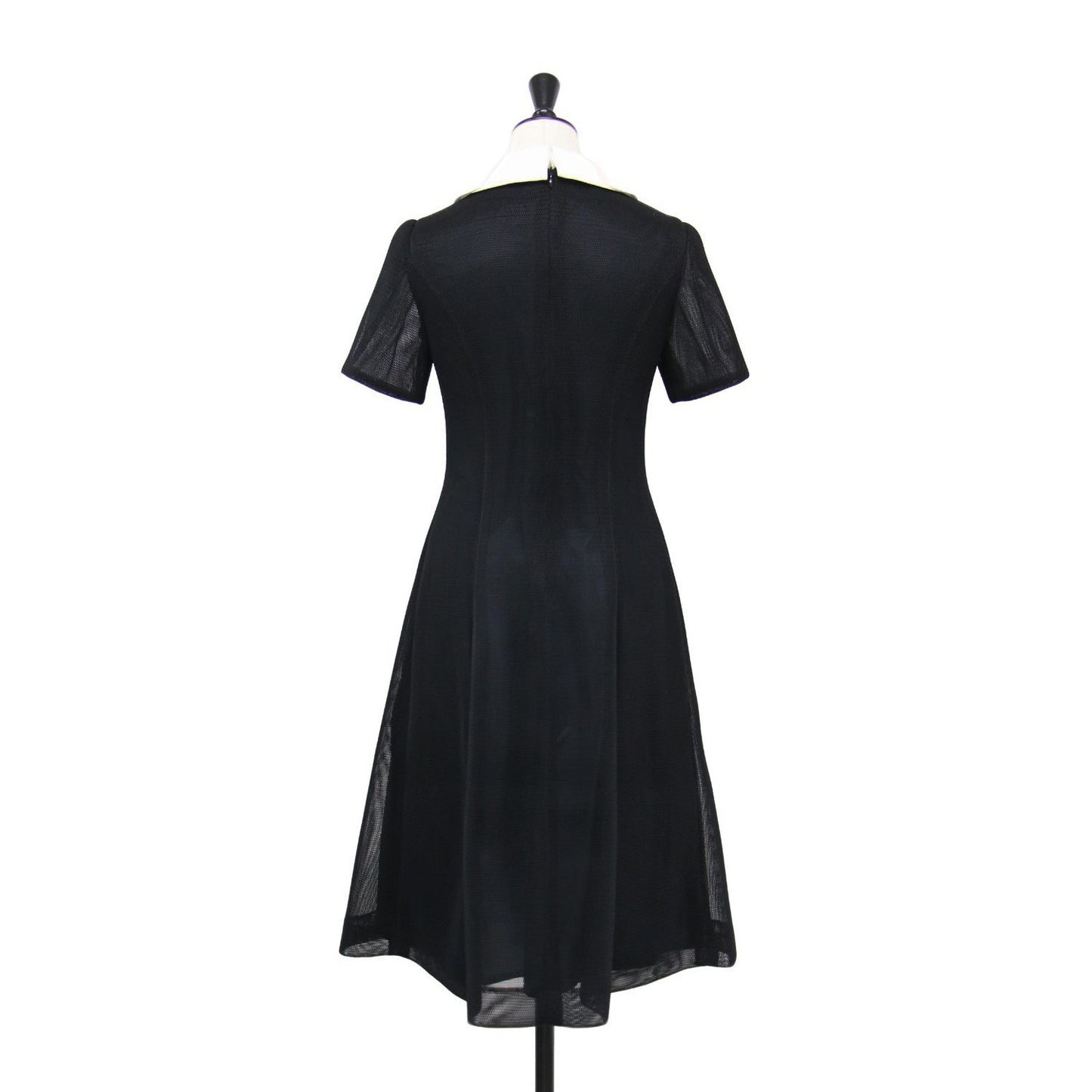 24春夏 コサージュ付き 白襟 メッシュ ドレス / ワンピース 半袖 ミディ丈 タック フレア