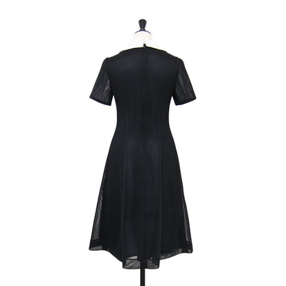 24春夏 コサージュ付き 白襟 メッシュ ドレス / ワンピース 半袖 ミディ丈 タック フレア