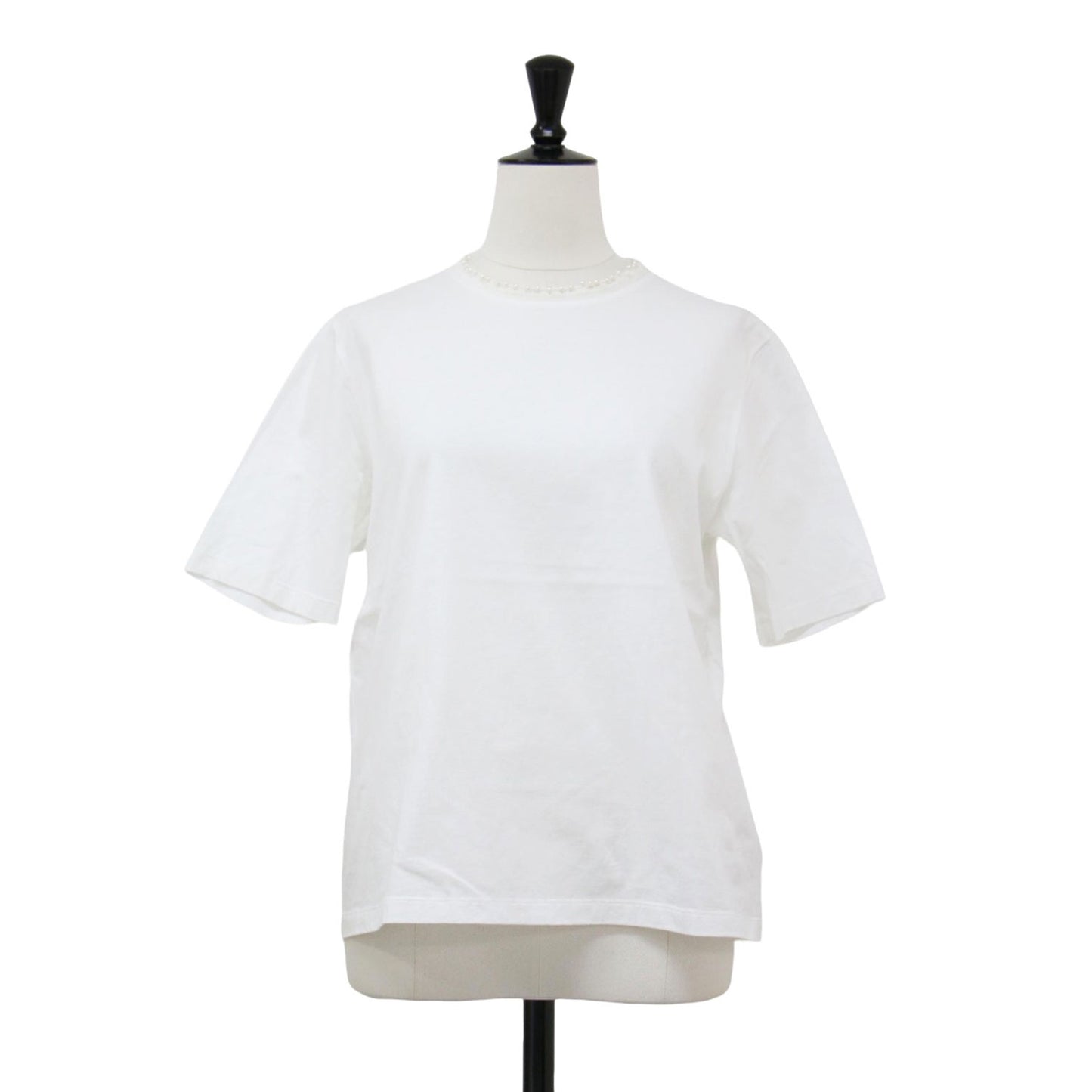 コットン ビーズ コンビ ハーフスリーブ プルオーバー / カットソー Tシャツ 半袖 パール ストレッチ ウォッシャブル