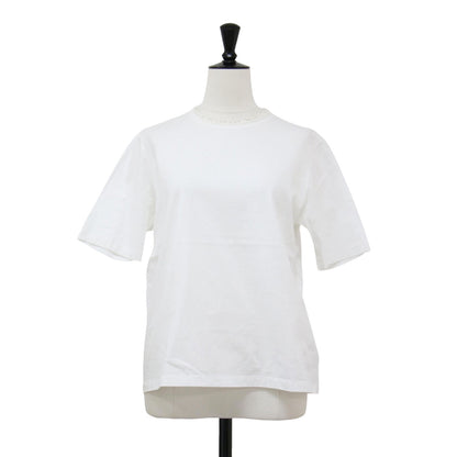 コットン ビーズ コンビ ハーフスリーブ プルオーバー / カットソー Tシャツ 半袖 パール ストレッチ ウォッシャブル
