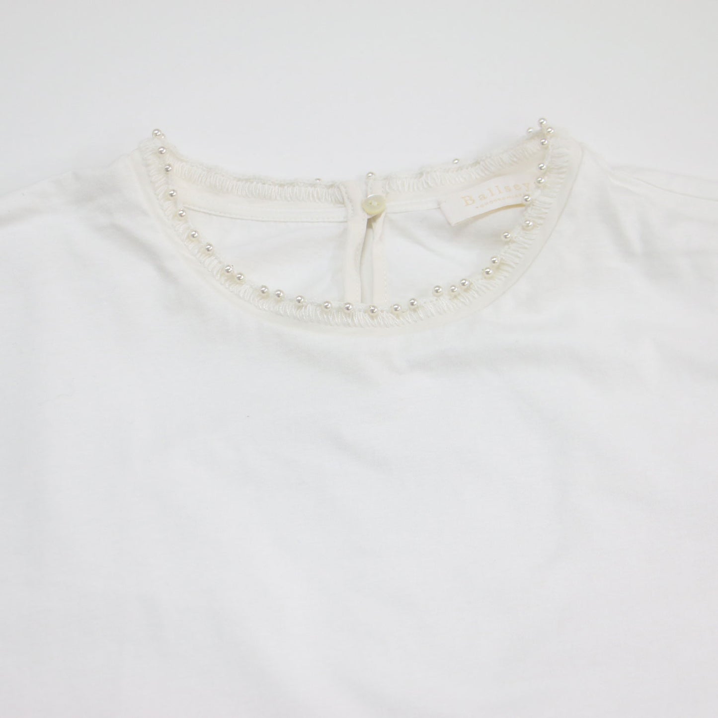 コットン ビーズ コンビ ハーフスリーブ プルオーバー / カットソー Tシャツ 半袖 パール ストレッチ ウォッシャブル