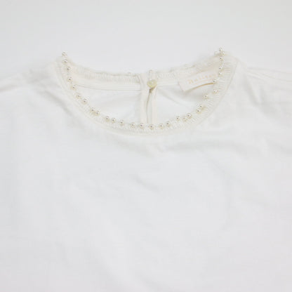 コットン ビーズ コンビ ハーフスリーブ プルオーバー / カットソー Tシャツ 半袖 パール ストレッチ ウォッシャブル