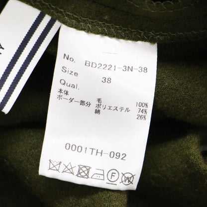 22秋冬 圧縮ウール フリル ボーダー ブラウス / BORDER CUFF WOOL TOP プルオーバー 7分袖 クルーネック コンパクトシルエット