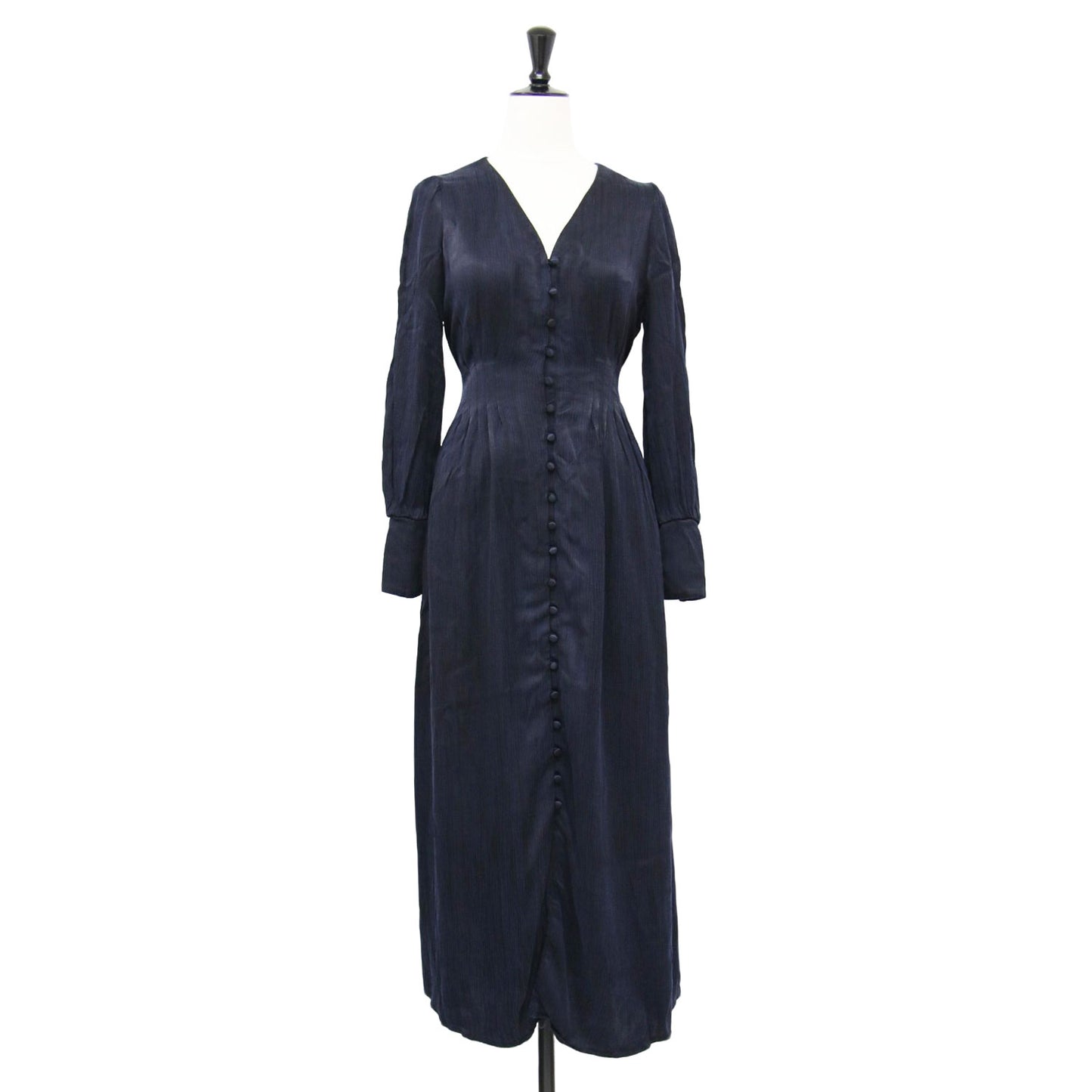 22秋冬 サテン タック ワンピース / ドレス 長袖 Vネック ロング丈 フレア リボン