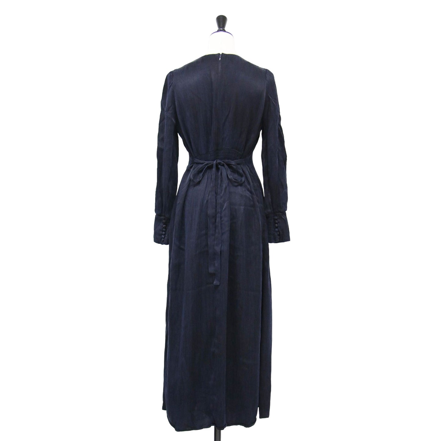 22秋冬 サテン タック ワンピース / ドレス 長袖 Vネック ロング丈 フレア リボン