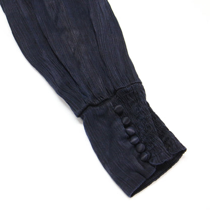 22秋冬 サテン タック ワンピース / ドレス 長袖 Vネック ロング丈 フレア リボン