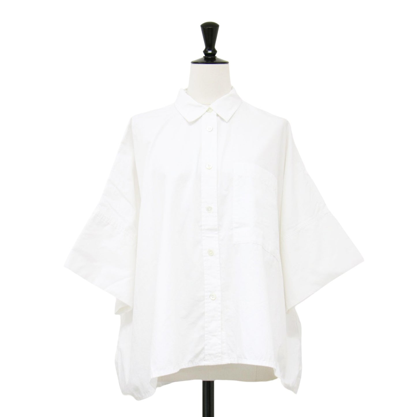 24春夏 コットン ブロード ボクシー シャツ / 半袖 5分袖 クロップド丈 レギュラーカラー コットン