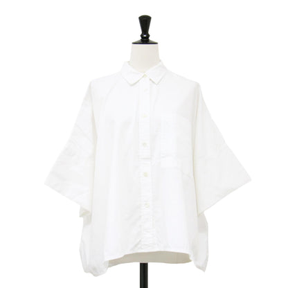 24春夏 コットン ブロード ボクシー シャツ / 半袖 5分袖 クロップド丈 レギュラーカラー コットン