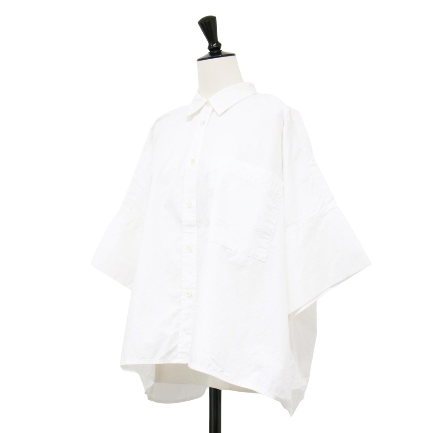 24春夏 コットン ブロード ボクシー シャツ / 半袖 5分袖 クロップド丈 レギュラーカラー コットン