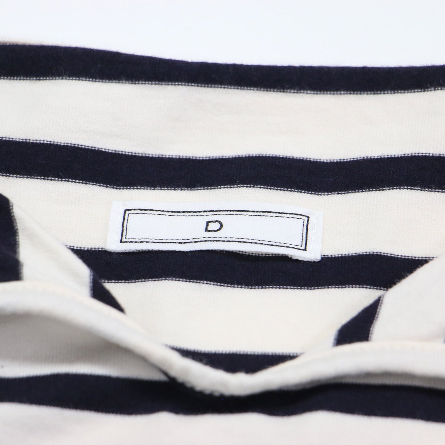 D ポロネック ボーダー カットソー / プルオーバー 長袖 ドロップショルダー コンパクト コットン